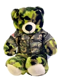 Build A Bear Camo Teddy Bear Plush Camouflage 16" in BAB Army Military Shirt USA - Picture 1 of 13