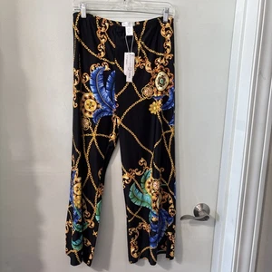 Tara Grinna NWT XL BLACK CHAIN Castel Gandolfo Palazzo Pant (M) - Picture 1 of 8