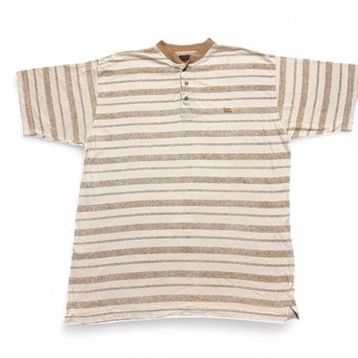 DuxBak Short Sleeve Tan and Brown Striped Shirt Mens Size Large Vintage - Image 1 of 4