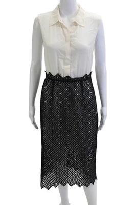 Conjunto de vestido lápiz recto Sandro para mujer negro seda sin mangas cuello talla 2 Foto 1 de 4