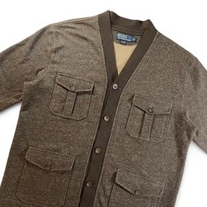 Vtg Polo Ralph Lauren Shawl Collar Cardigan Four-Pocket Knit Sweater Brown XL - Picture 1 of 10