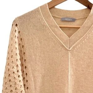 Hayden 100% Cashmere Light Slouchy Cream Oversized Minimal Sweater XS Open Weave - Picture 1 of 9