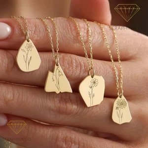Collana donna personalizzata 12 fiori nascita incisa placcata oro regalo floreale - Foto 1 di 21