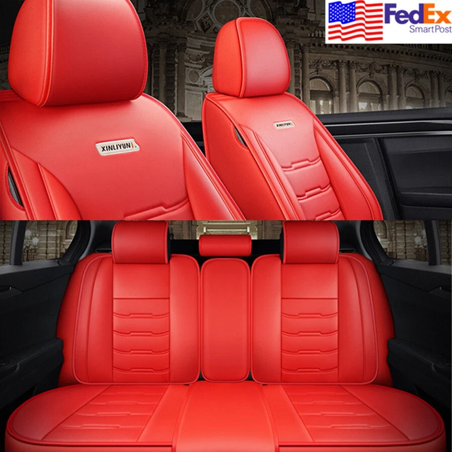Fundas de asiento de auto rojas completas almohadilla delantera y trasera interior cojín de cuero PU en stock en EE. UU. Foto 1 de 4