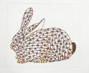 Kate Dickerson Brown Bunny Rabbit  Herend Style Handpainted Needlepoint Canvas L - Picture 1 of 1