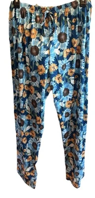 Women’s XL Loose Fit Elastic Waist Blue Yellow Floral Sleep Wear Bottoms - Image 1 of 4