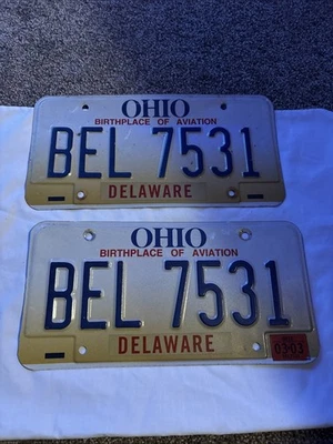 2003 Пара номерных знаков Огайо «Место рождения авиации» Делавэр BEL 7531 - Изображение 1 из 4