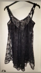 VINTAGE JONQUIL BLACK LACE BABY DOLL SLIP DRESS NIGHTY LINGERIE sz M - Picture 1 of 3