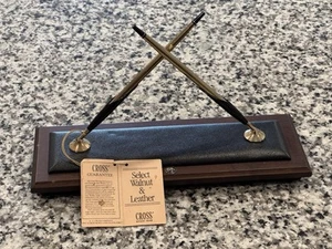 Vintage Cross Walnut Leather Double Desk Set 1/20 10k Gold Filled Pen Pencil USA - Picture 1 of 15