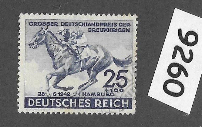 Sello Sc B204 / 1942 Hamburgo Tercer Reich Alemania Cinta Azul Carrera de Caballos #9260 Foto 1 de 1