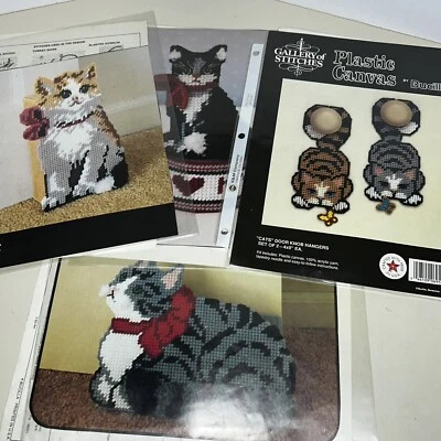 Lot Of 4 Vintage Cats Bucilla Plastic Canvas Cross Stitch PATTERNS ONLY - Image 1 of 4
