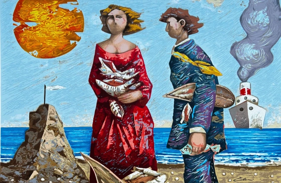 Talani Giampaolo 40x60 Cercatori di conchiglie Serigrafia d'apres su cartoncino - Immagine 1 di 1