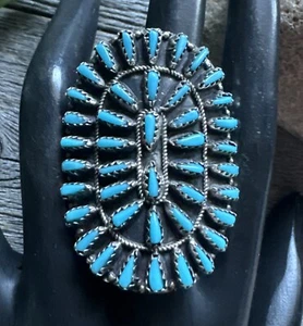 Vintage Navajo Sterling Silver Needlepoint Turquoise Cluster Ring. Size 10.5 WB - Picture 1 of 12