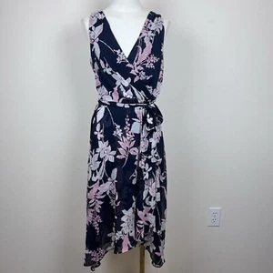 Tommy Hilfiger Dress Womens Six Midi Faux Wrap Sleeveless Floral Chiffon Blue - Picture 1 of 14