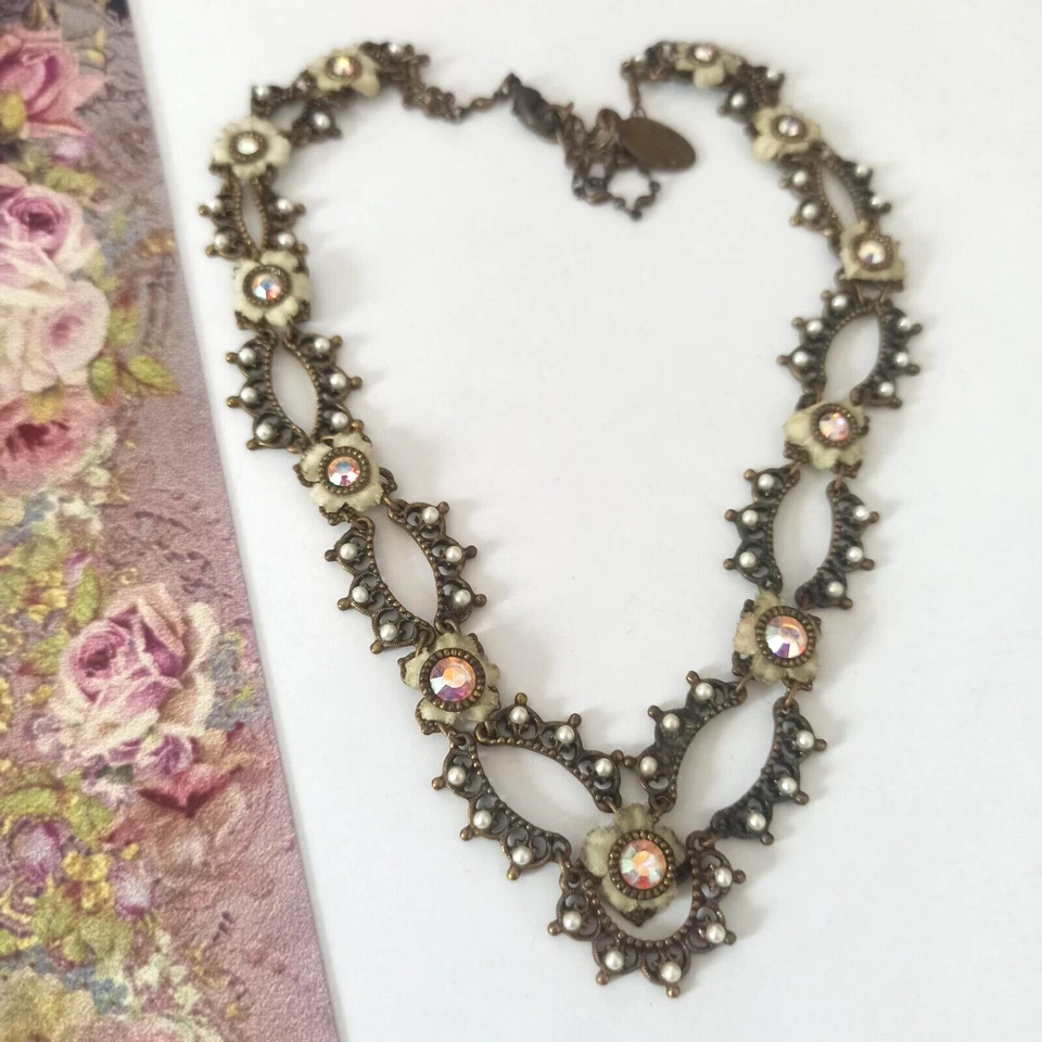 Collar Michal Negrin Romántico Victoriano Novia Blanco Ancho AB Shabby Chic Retro Foto 1 de 4