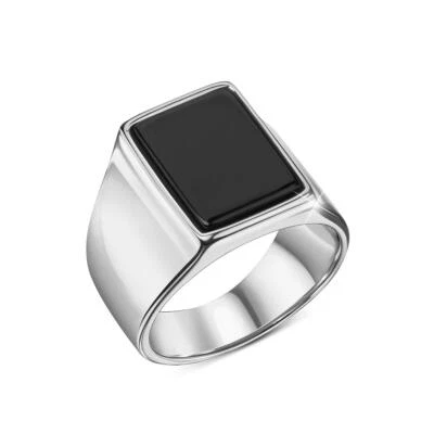 Anel masculino prata aço inoxidável ouro branco 18K ônix banhado a ouro branco À PROVA D'ÁGUA R5607D - Imagem 1 de 4
