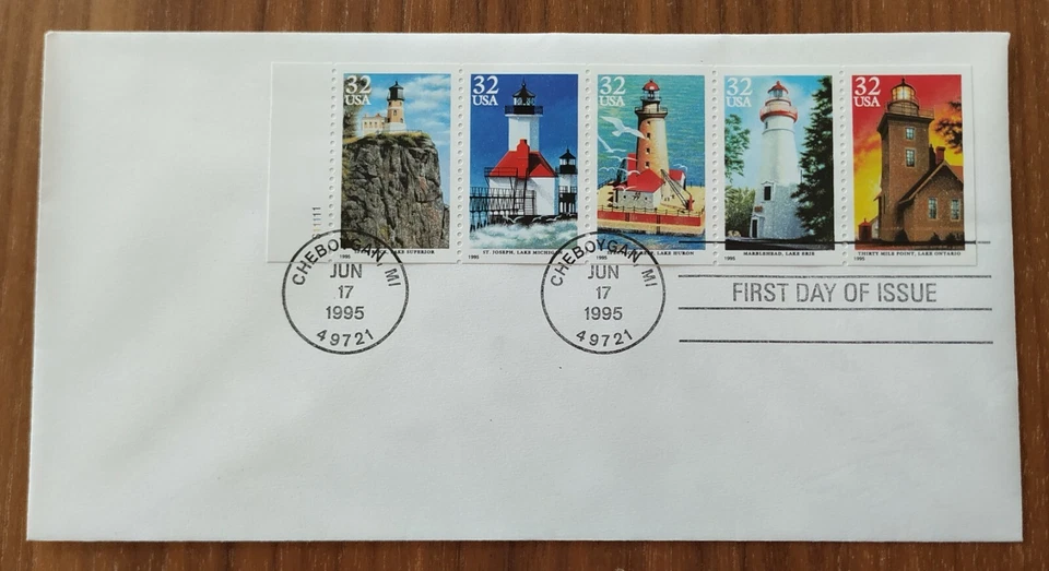 USA 1995 Lighthouse Buildings Architecture Stamps FDC (official issue) 美国灯塔邮票首日封 - Image 1 of 3