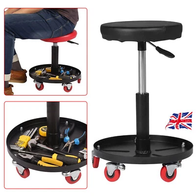 Workshop Creeper Stool Seat Pneumatic Mechanic Round Car Bike Garage Black Chair - Image 1 of 4