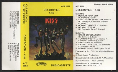 1976 MUSIC AUDIO CASSETTE TAPE - [ALBUM: DESTROYER] GROUP: KISS (CASABLANCA) - Image 1 of 4