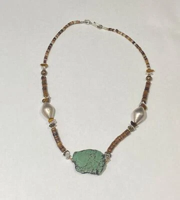 Collar 925 Turquesa y Concha Cuentas Piedras Preciosas Étnico del Suroeste Foto 1 de 4