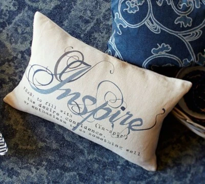 New Pottery Barn 'Inspire' Sentiment Lumbar Pillow Cover - Blue - Image 1 of 3