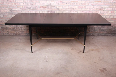 Paul McCobb Calvin Group Ebonized Mahogany and Brass Extension Dining Table Cover