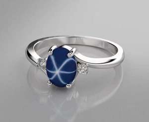 Lab-created Cornflower Blue Star Sapphire Ring Sterling Silver 925 - Picture 1 of 3