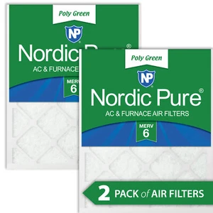 14x25x1 MERV 6 Poly Green AC Furnace Air Filter 2 Pack - Captures Dust/Pollen - Picture 1 of 7