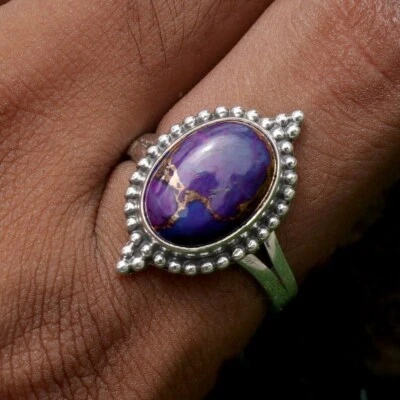Viola Rame Turchese Gemma 925 Argento Sterling Fatto a Mano Anello Tutti Size - Immagine 1 di 4
