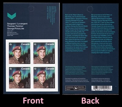 Canada 3362 Tommy Prince P pane 4 MNH 2022 - Image 1 of 3