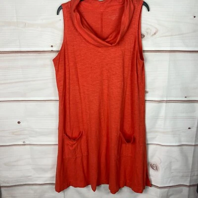 Eileen Fisher Dress Womens L Orange A-Line Cowl Neck Pockets Sleeveless Pullover - Image 1 of 4