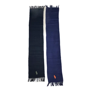  Lot of 2 Polo Ralph Lauren Lambs Wool Scarves Black & Navy Blue Orange Pony - Picture 1 of 7