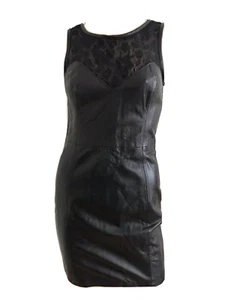 TOPSHOP RARE BLACK LEATHER LACE BODY CON PENCIL MINI DRESS UK 8 EU 36 SMALL BNWT - Picture 1 of 12