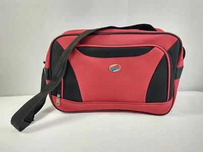American Tourister 红色黑色帆布拉链行李袋行李箱肩带 — 第 1/4 张图片