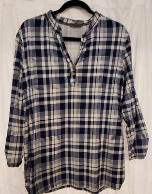 Women's Cupcake Cafe Large Blue White Maternity Top Plaid Split Neck - Image 1 of 4