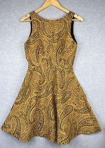 Alice & Olivia Dress Sleveless Open Back Paisley Print Mini Dress Gold US 4 AU 8 - Imagen 1 de 11