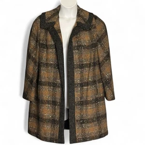 Vintage 50s 60s Brevity Original Wool Plaid Coat Fits XL/1X Dark Tweed Swing Fit - Bild 1 von 9