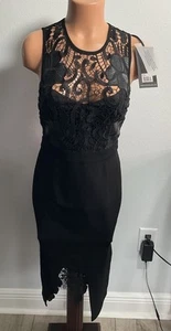 STYLESTALKER Black Dress w/Lace Details. Size Small (2). Asymmetrical Hem. NEW. - Picture 1 of 17