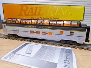 Clean MTH-RailKing 30-6749 B&O 60FT Lighted Streamline FULL VISTA DOME COACH OB - Bild 1 von 12