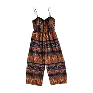Band Of Gypsies Jumpsuit Crop Wide Leg Paisley Print Bohemian Size Large Leg - Picture 1 of 14