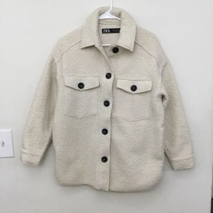 ZARA Women's Cream Oversize Soft Shirt Jacket Sz XS Fits up to Medium - Picture 1 of 10