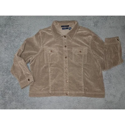 Bill Blass Jeans Woman Velvet Button Front Jacket Tan Stretch Size 1X Retro EUC - Image 1 of 4