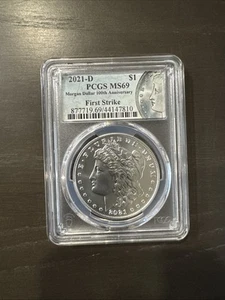 2021 D Morgan Dollar PCGS MS69, 100th Anniversary Label - Picture 1 of 2