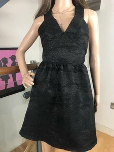 Black Evening Christmas Party Dress Size 12 Skater Swing Black Glitter Sparkle - Picture 1 of 7