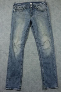 True Religion Jeans Mens 32 Blue Skinny Stretch Denim Distressed Designer Pants - Picture 1 of 12