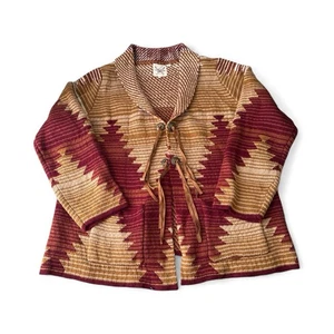 Cardigan maglione cotone segale XXL marrone ruggine sud-ovest azteco concho frange tasca - Foto 1 di 12