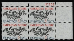 #1252 5c American Music, Plate Block [27853 UR] Mint **ANY 5=FREE SHIPPING** - Picture 1 of 1