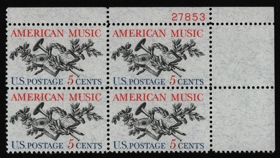 #1252 5c American Music, Plate Block [27853 UR] Mint **ANY 5=FREE SHIPPING** - Image 1 of 1