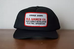 Vintage Gouker Garage Doors Embroidered Patch Snapback Trucker Hat Black - Picture 1 of 7