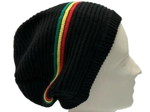 Black Stripe Slouchy Baggy Beanie Oversized Hat Cap Skull Ski Men Women Hippie - Picture 1 of 4